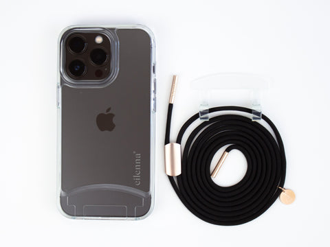 Handykette mit CLEAR Smart Case & Kordel Black Beauty