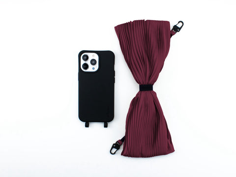 NEU eilenna Handyhülle für iPhone und Samsung mit Plisseetuch Band, CROW Schwarz und BURGUNDY Weinrot, Handarbeit, Limited Edition