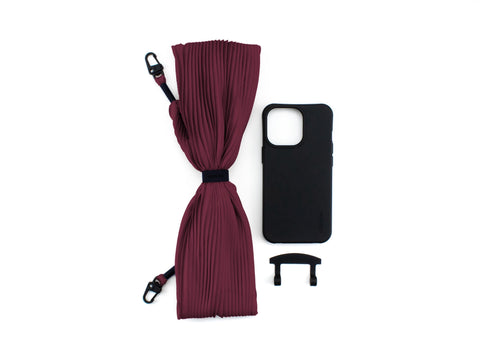 NEU eilenna Handyhülle für iPhone und Samsung mit Plisseetuch Band, CROW Schwarz und BURGUNDY Weinrot, Handarbeit, Limited Edition