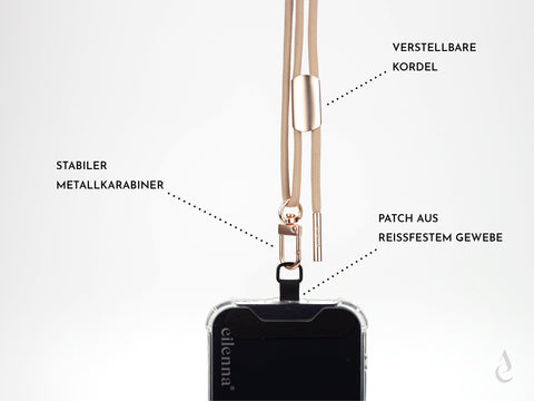 eilenna universal Handykette mit Karabiner und Patch, Kordel in PEPPELSTONE